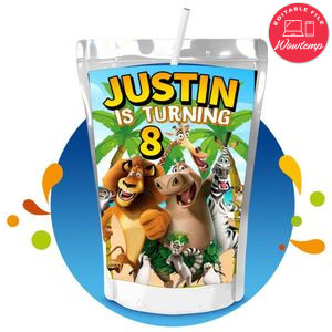 Madagascar Capri Sun Birthday Labels Digital File Printable Instant Download