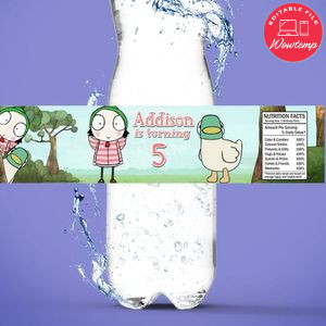 Sarah & Duck Birthday Water Bottle Label Template to Print at Home Instant Download