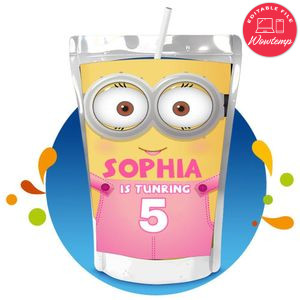Girl minion Capri Sun Birthday Labels Digital File Printable Instant Download