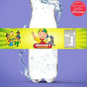 Caillou Birthday Water Bottle Label Template to Print at Home Instant Download