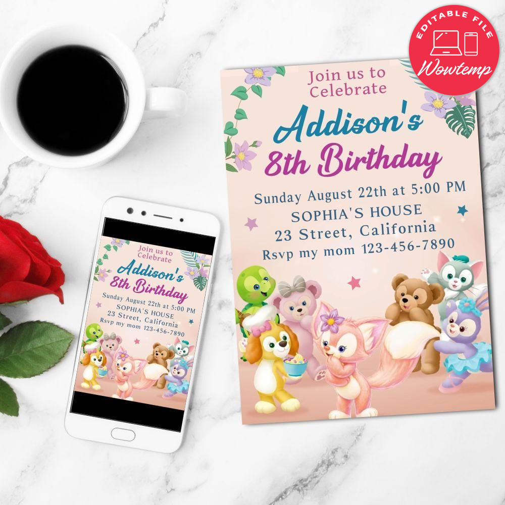 Duffy and friends Birthday Flyer Customizable Template to Print at Home Instant Download