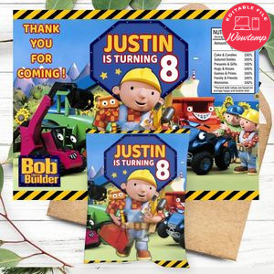 Bob the Builder Birthday Chip Bag Digital File Printable Instant Download