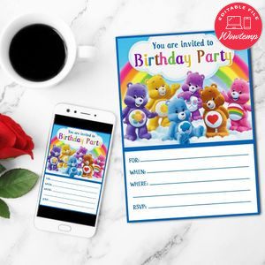 Care Bears Fill In The Blank Mobile Invite Customizable Template Instant Download