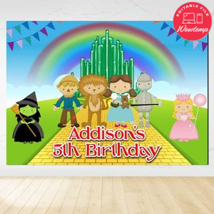 The wizard of oz Birthday Backdrop Digital File Template Instant Download