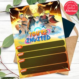 Naruto Shippuden fill in blank Invitation Customizable Template to Print at Home Instant Download