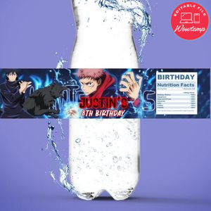 Jujutsu Kaisen Birthday Water Bottle Label Template to Print at Home Instant Download