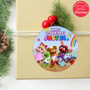 Muppet Babies Circle Sticker Template Customizable to Print at Home Instant Download
