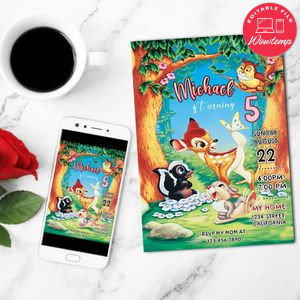 Bambi magic world Invitation Customizable Template to Print at Home Instant Download