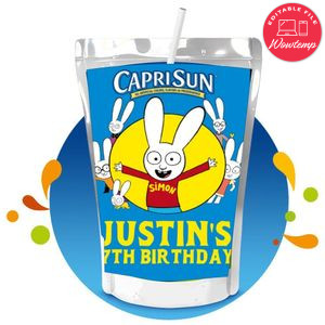 Simon The Rabbit Capri Sun Birthday Labels Digital File Printable Instant Download