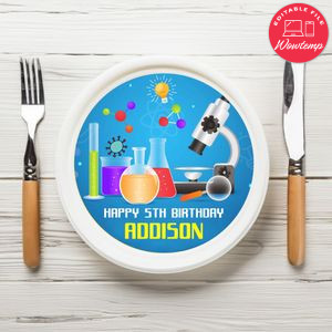 Science Birthday Plate Template Customizable To Print At Home Instant Download