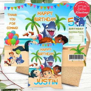 Sharkdog Birthday Chip Bag Digital File Printable Instant Download