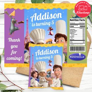 Ratatouille Birthday Party Chip Bag Digital File Printable Instant Download