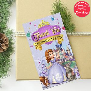 Princess Sofia Thank you tag Customizable Template to Print at Home Instant Download