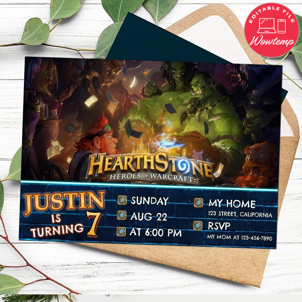 Hearthstone Birthday Flyer Customizable Template to Print at Home Instant Download