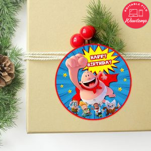 Captain Underpants Circle Sticker Template Customizable to Print at Home Instant Download