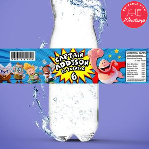 Captain underpants Birthday Water Bottle Label Template to Print at Home Instant Download