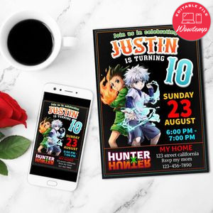 Hunter × Hunter Digital Invitation Customizable Template to Print at Home Instant Download