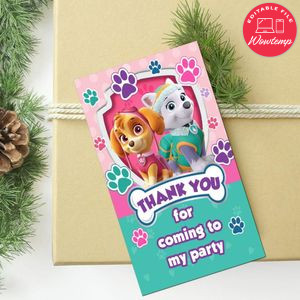 Skye And Everest Thank You Tag Customizable Template To Print At Home Instant Download