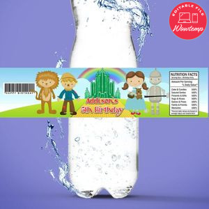The wizard of oz Birthday Water Bottle Label Template to Print at Home Instant Download