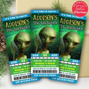 Alien Ticket Invitation Customizable Template Instant Download