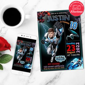Max Steel Birthday Mobile Invite Customizable Template Instant Download