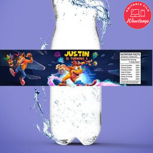 Crash bandicoot Bottle Label Birthday Water Bottle Label Template to Print at Home Instant Download