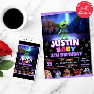 Incredible Kermit Muppet Babies Birthday Mobile Invite Customizable Template Instant Download