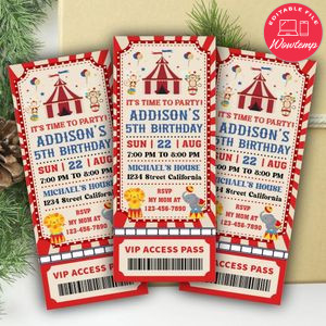 Circus Ticket Invitation Customizable Template Instant Download
