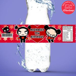 Pucca Birthday Water Bottle Label Template to Print at Home Instant Download