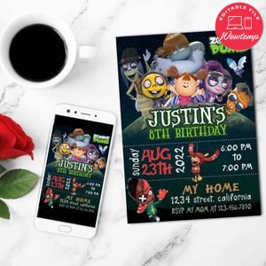 Zombie Dumb Birthday Mobile Invite Customizable Template Instant Download