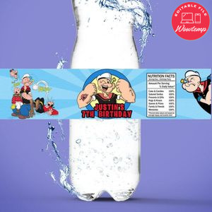 Popeye Birthday Water Bottle Label Template to Print at Home Instant Download