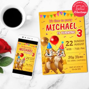 Chip and Dale Birthday Invitation Customizable Template to Print at Home Instant Download