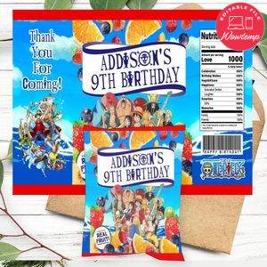One Piece Birthday Party Fruit Snack Bag Digital File Printable Instant Download