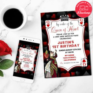 Queen Of Hearts Mobile Invite Customizable Template Instant Download