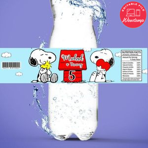 Snoopy Birthday Water Bottle Label Template to Print at Home Instant Download