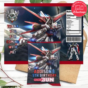 Gundam Birthday Honey Buns Snack Bag Label Customizable Instant Download