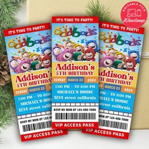 Oddbods Ticket Invitation Customizable Template Instant Download
