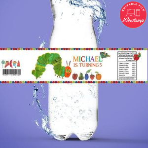 Hungry Caterpillar Birthday Water Bottle Label Template to Print at Home Instant Download