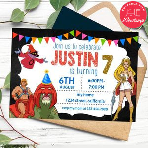 He-man Invitation Customizable Template to Print at Home Instant Download