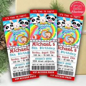 Baby Bus Panda Ticket Invitation Customizable Template Instant Download