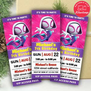 Ghost Spider Ticket Invitation Customizable Template Instant Download