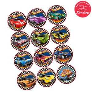 Hot Wheels Cupcake Toppers Template Printable Instant Download
