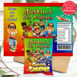Subway Surfer Birthday Chip Bag Digital File Printable Instant Download