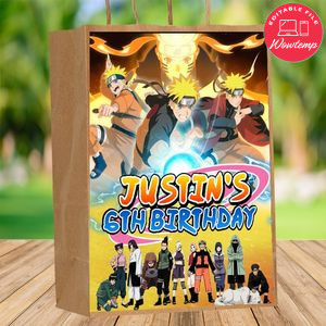 Naruto Shippuden Gift bag label Template Printable Instant Download