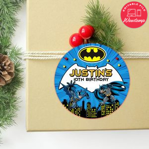 Batman Circle Sticker Template Customizable to Print at Home Instant Download