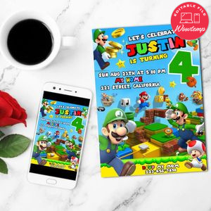 Luigi Birthday Mobile Invite Customizable Template Instant Download