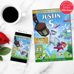 Human Fall Flat Birthday Flyer Customizable Template to Print at Home Instant Download