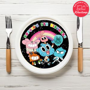 Gumball Thank You Birthday Plate Template Customizable To Print At Home Instant Download