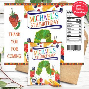Hungry Caterpillar Birthday Party Fruit Snack Bag Digital File Printable Instant Download