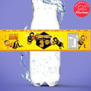 Bee movie Birthday Water Bottle Label Template to Print at Home Instant Download